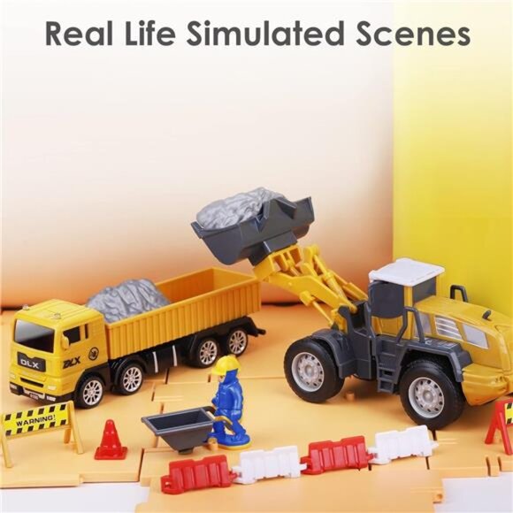 Construction Site Vehicles Toy Set, Kids Engineering Playset, Tractor, Digger - Picture 3 of 14